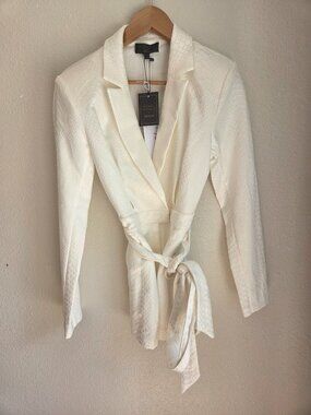 Michael Costello x Revolve White Textured Wrap Blazer Romper Womens Small NWT